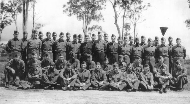 Integrated graduating class of SWPA OCS at Camp Columbia, Australia in September 1944.