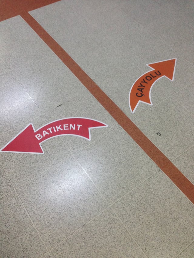 Navigational floor signs are commonly used in complex environments such as shopping malls and department stores