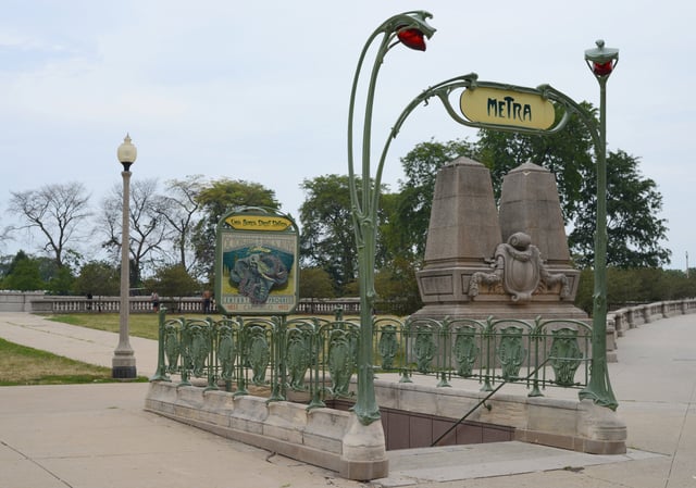 Entrance to a Metra commuter rail station in Chicago, designed in Art Nouveau style as a replica of a Paris Métro station