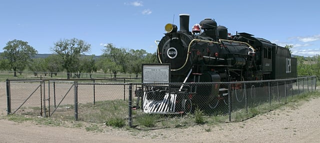 AT&SF #1129, a 1902 Baldwin 2-6-2 Prairie locomotive, preserved at Las Vegas, New Mexico since 1956