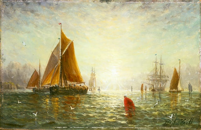 Painting of A Brixham trawler by William Adolphus Knell. The painting is now in the National Maritime Museum.