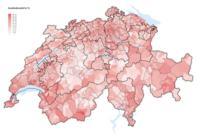 Percentage of foreigners in Switzerland (2019)