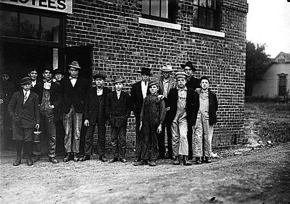 Child shoe workers in Kirksville, Missouri, 1910. Photographed by Lewis Hine as part of the Progressive Era fight against child labor.