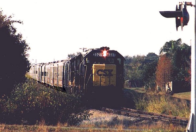 CSX locomotives pulling the circus train out of St. Petersburg, Florida
