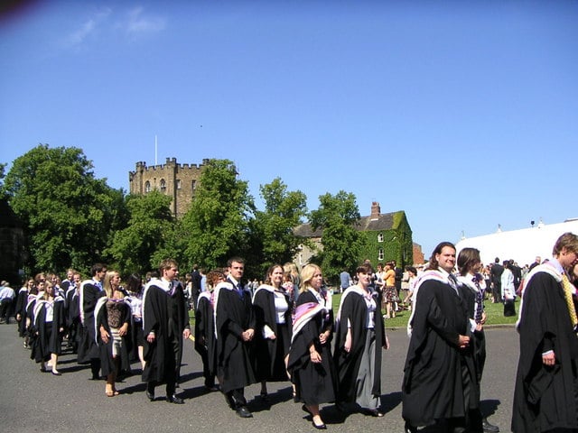 The university's graduation ceremonies take place in Durham Cathedral with receptions on Palace Green