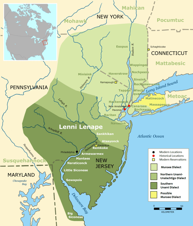A modern map broadly showing language areas in the Mid-Atlantic region at the time of European contact in the 17th centuryAlgonquian%20Peoples%20of%20Long%20Island]]