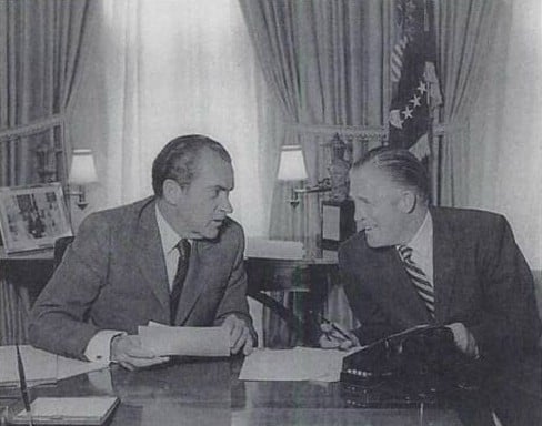 President Nixon and Secretary Romney confer at The White House