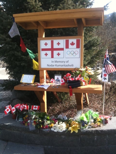 A memorial to Nodar Kumaritashvili in Whistler, photographed on 20 March 2010