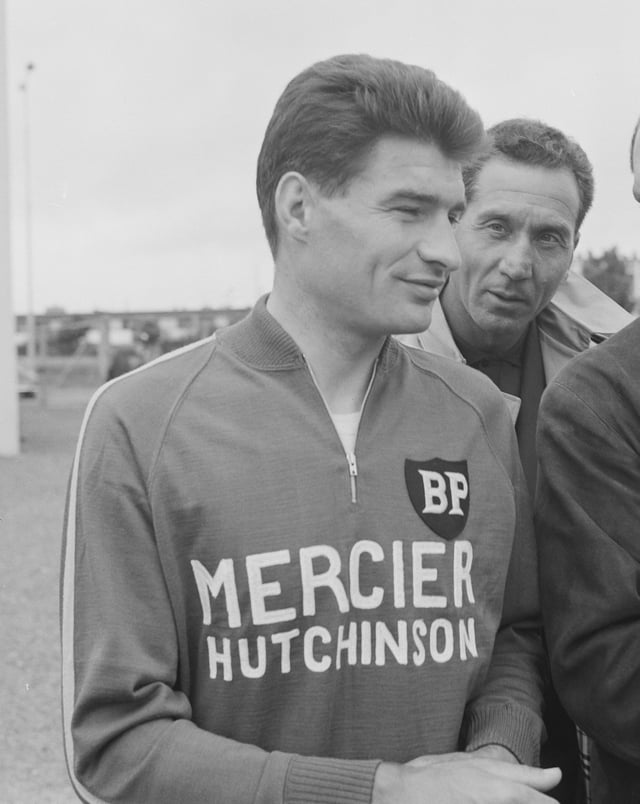 Raymond Poulidor (pictured at the 1966 Tour de France) spent his whole professional career with Mercier.