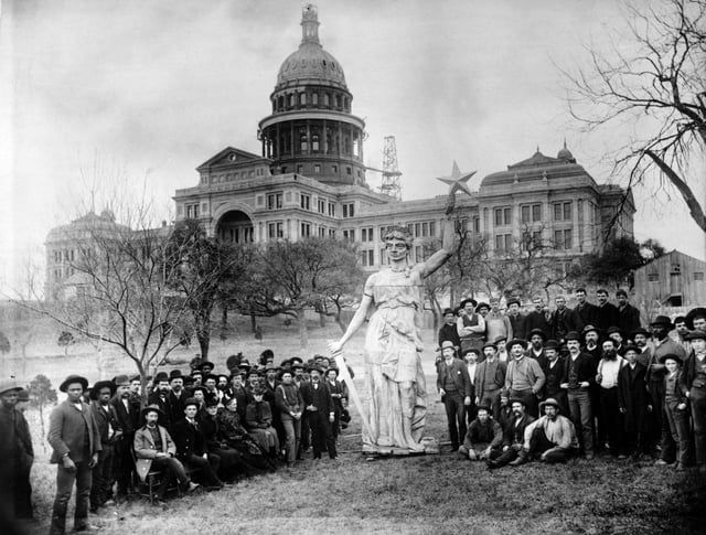 Statue of the Goddess of Liberty on the Texas State Capitol grounds prior to installation on top of the rotunda