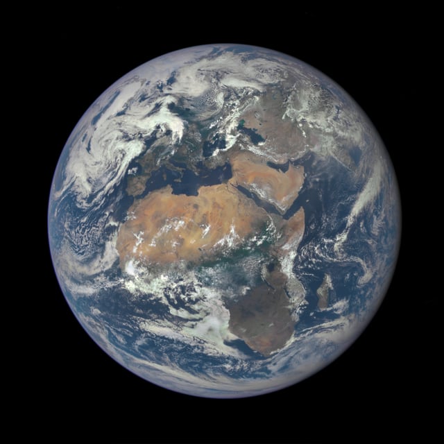 Satellite photo of Africa. The Sahara Desert in the north can be clearly seen.