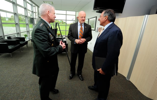Clapper meets with Defense Secretary Leon Panetta and DIA chief Ronald Burgess, September 29, 2011