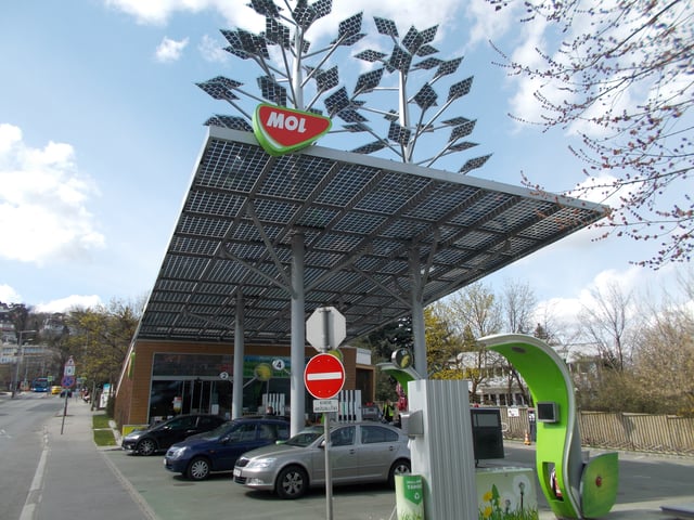 MOL Group solar powered filling station in Budapest. It is the second most valuable company in Central and Eastern Europe