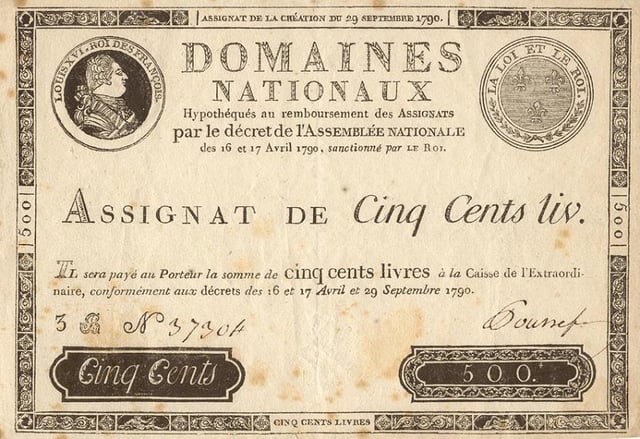 Early Assignat of 29 September 1790: 500 livres