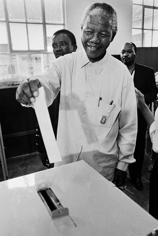 Mandela casting his vote in the 1994 election