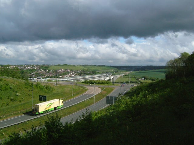 The M2 and High Speed 1 crossing the Medway Valley, south of Rochester