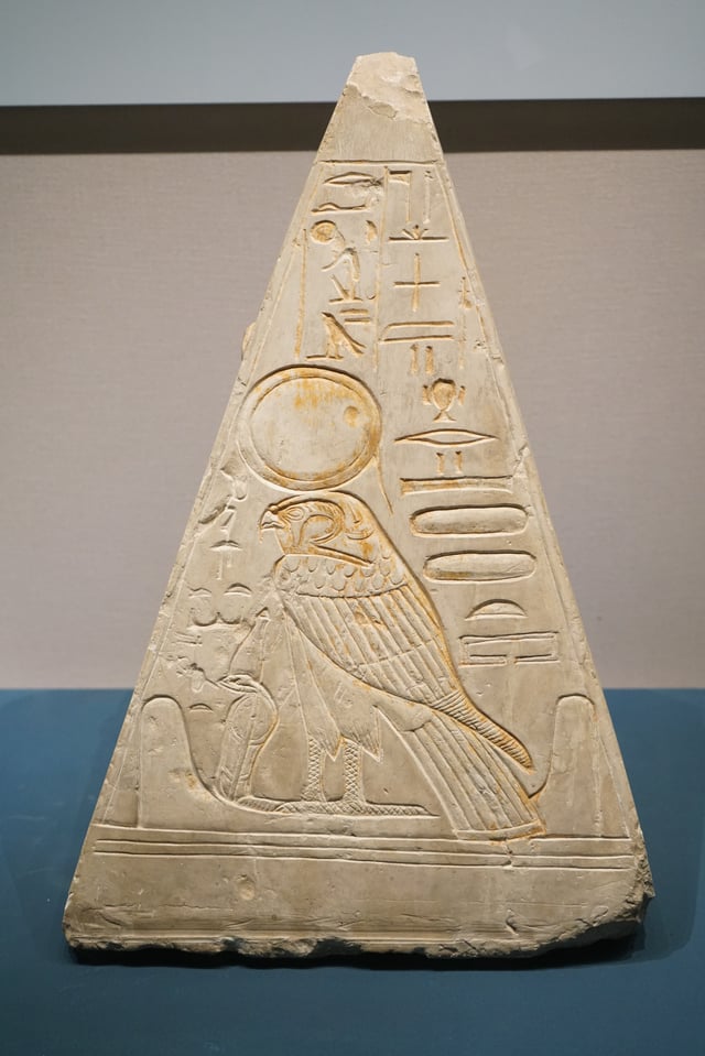 Pyramidion of Khonsu, with the image of Ra-Horakhty in the middle.