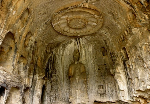 Inside a cave of Longmen Grottoes