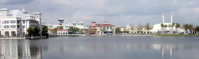 A view of downtown Celebration, Florida, a community that was planned by the Walt Disney Company