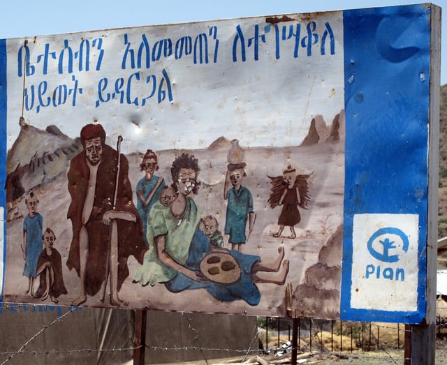 Placard showing negative effects of lack of family planning and having too many children and infants (Ethiopia)
