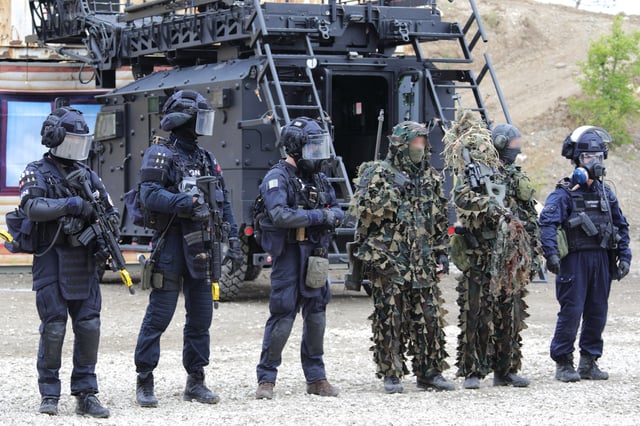GIGN assault team, snipers and medic during a demonstration, June 2018