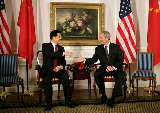 President Bush with China's president and Communist Party leader Hu Jintao, 2006