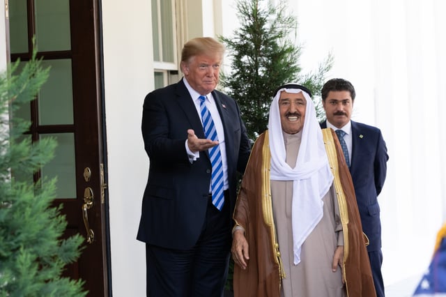 U.S. President Donald Trump welcomes the Amir of Kuwait Sabah Al-Ahmad Al-Jaber Al-Sabah to the White House, 2018