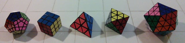 All five platonic solids represented by twisty puzzles