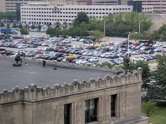 Secret Service snipers protect Vice President Mike Pence in Indianapolis in 2017.