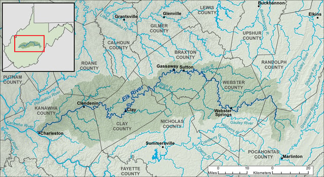 The Elk River watershed with Clay shown on the map
