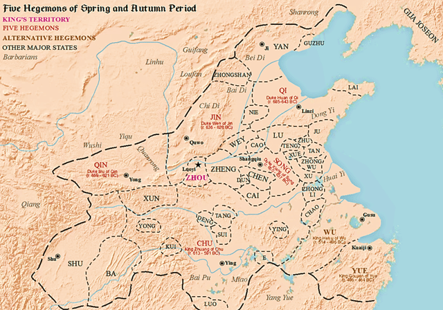 Map of the Five Hegemons during the Spring and Autumn period of Zhou dynasty