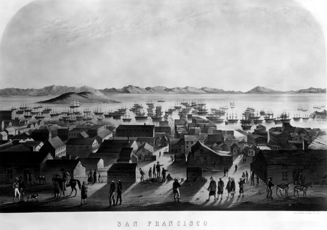 Francis Samuel Marryat, Hilltop of San Francisco, California, Looking toward the Bay, 1849. M.& N. Hanhart Chromolithograph