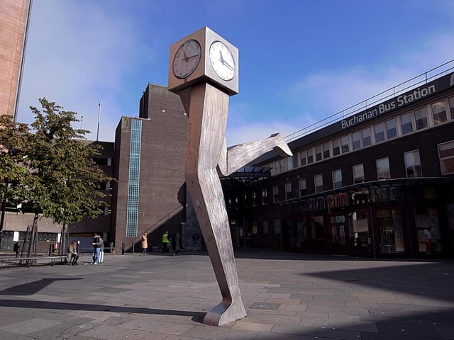 Iconic The Clyde Clock outside Buchanan bus station