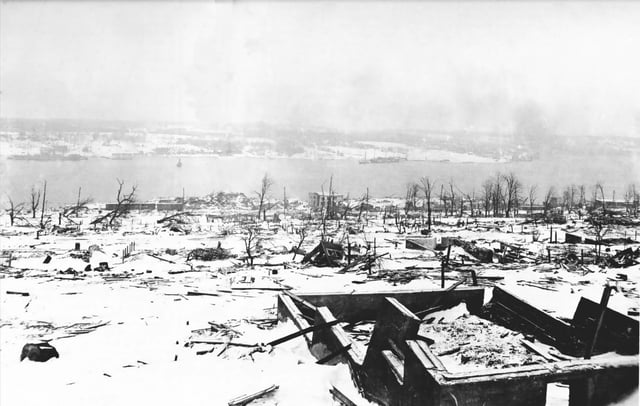 Aftermath of the Halifax Explosion, a maritime disaster that devastated the city in 1917.