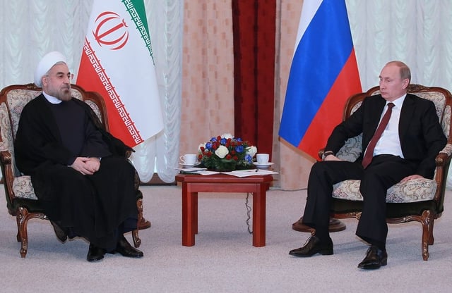 Iranian President Hassan Rouhani meeting with Russian President Vladimir Putin – Iran and Russia are strategic allies.