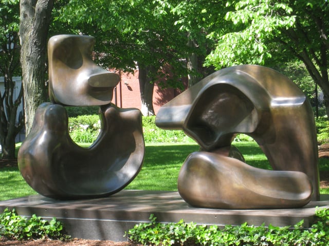 Henry Moore's sculpture Large Four Piece Reclining Figure, near Lamont Library
