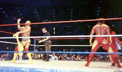Hogan as the WWF World Heavyweight Champion with Brutus Beefcake