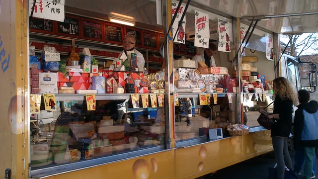 Cheese stand at the local food markets on Frederiksbjerg