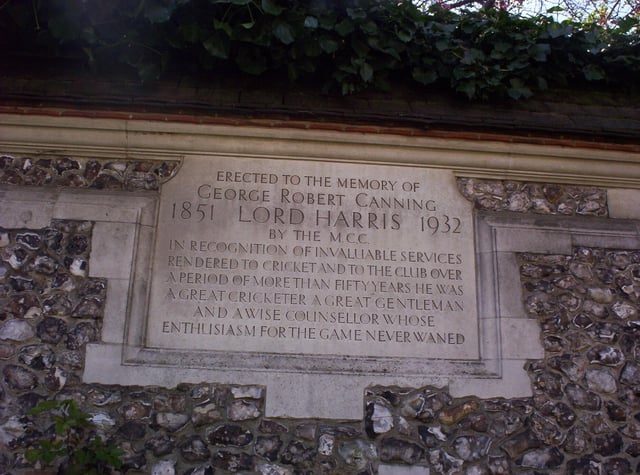 This memorial stone to Lord Harris is in the Harris Garden at Lord's