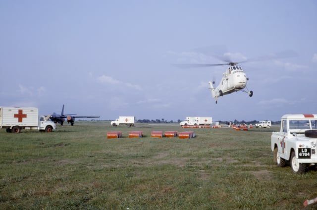 A makeshift airport in Calabar, Nigeria, where relief efforts to aid famine victims were deployed by helicopter teams