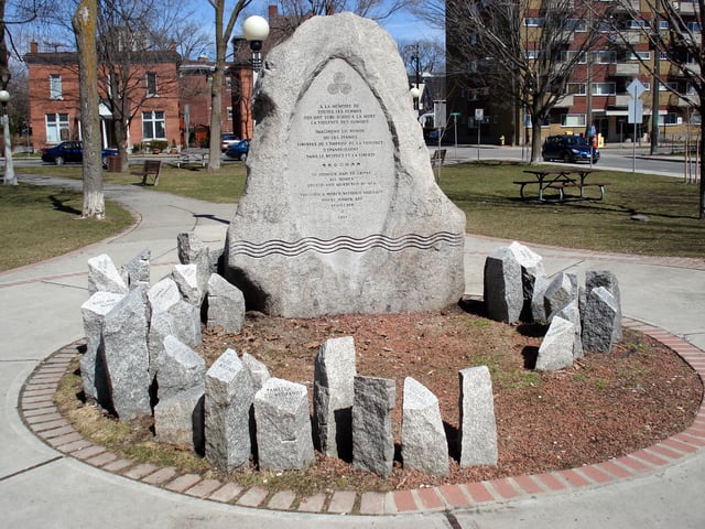 The Ottawa Women's Monument, in Minto Park, downtown Ottawa, Ontario, Canada, to the women murdered as a result of domestic violence; dedicated in 1992.