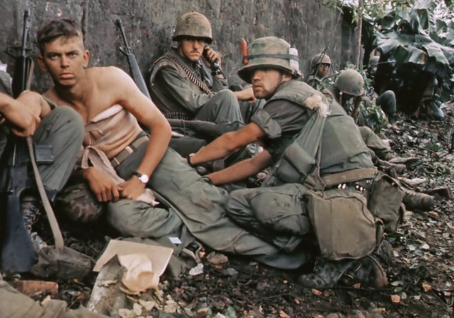 A marine gets his wounds treated during operations in Huế City, in 1968