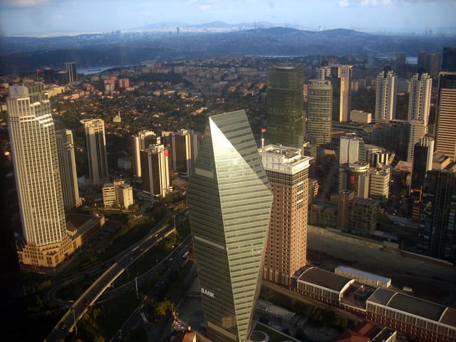 Skyscrapers of Levent business district in Istanbul, Turkey's largest city and leading economic centre.