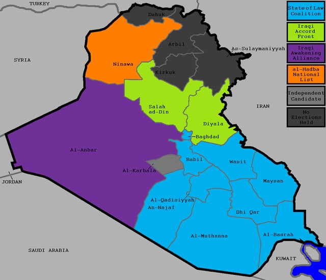 Election map showing the largest list in every governorate.