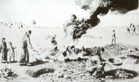 The burning of bodies of Assyrian women