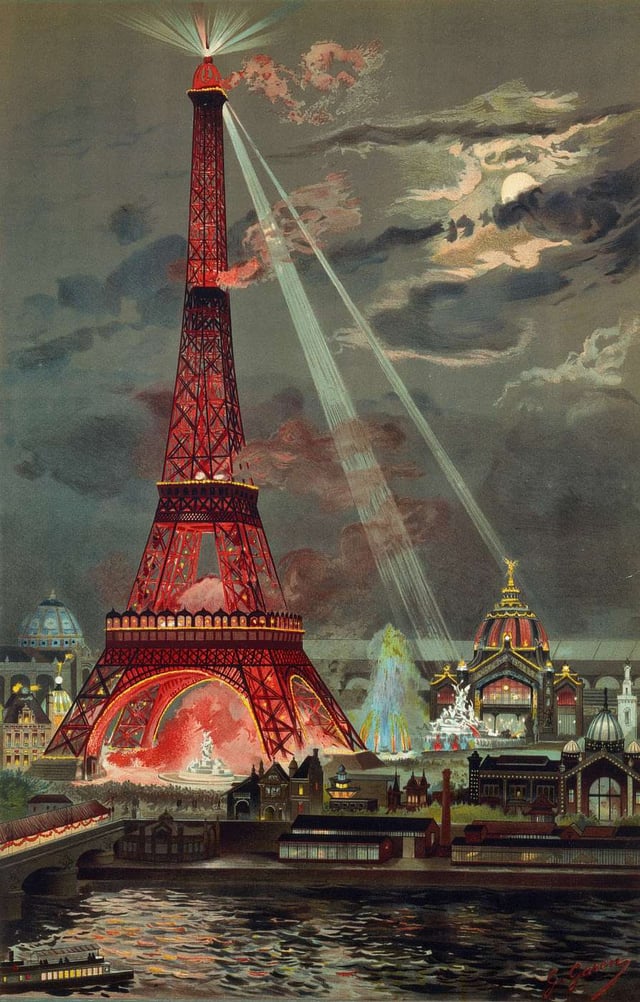 Illumination of the tower at night during the exposition