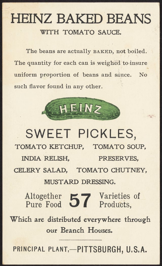 Heinz trade card from the 19th century, promoting various products.