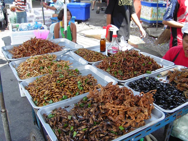 Insects and scorpions on sale in a food stall in Bangkok