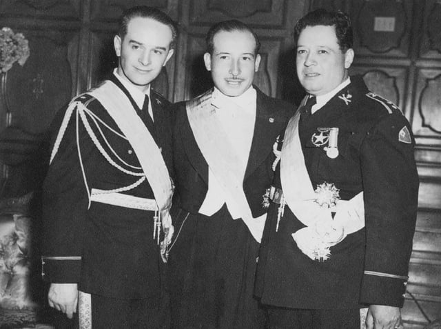 Árbenz, Jorge Toriello (center), and Francisco Arana (right) in 1944. The three men formed the junta that ruled Guatemala from the October Revolution until the election of Arévalo.