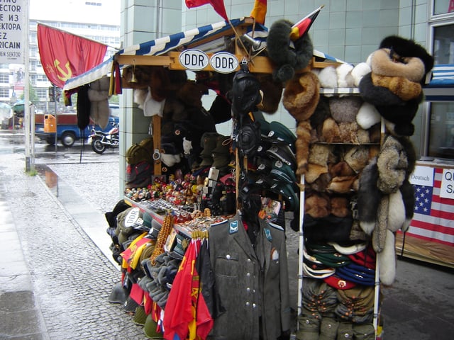 A booth selling East German and communist-themed memorabilia in Berlin